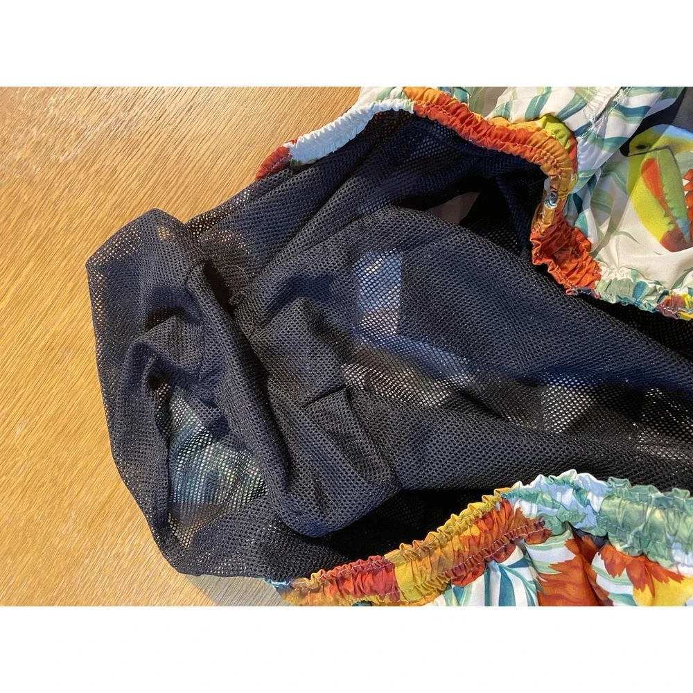 Tropical Toucans Palm Frans‎ Flowers Lined Swim Trunks Men's 32x7 Mahamaha